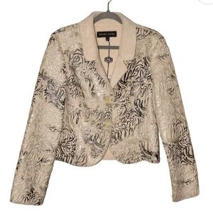Blanc Noir Women's Patterned Cream and Black Blazer